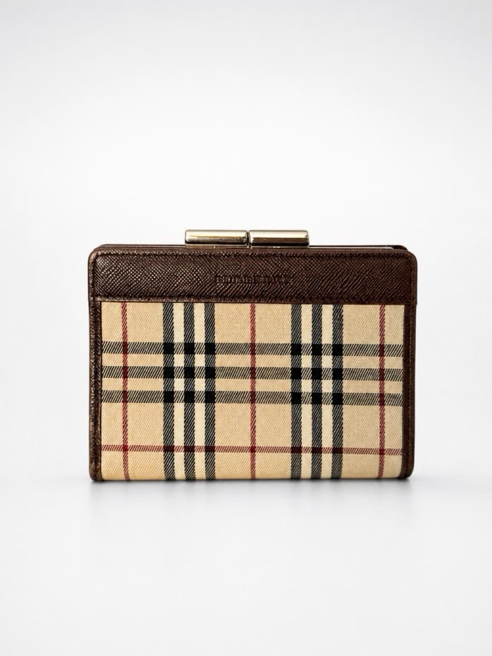 Burberry Beige Vintage Check Canvas and Brown Leather Wallet